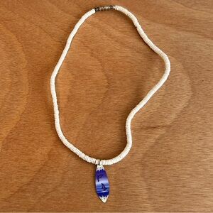 Authentic Vintage Y2K Puca Shell Necklace with Surfboard Shaped Dolphin Charm
